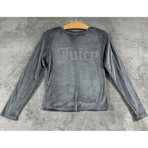 Juicy Couture Gray Velour Rhinestone Spell Out Pullover Long Sleeve Sz S Lounge